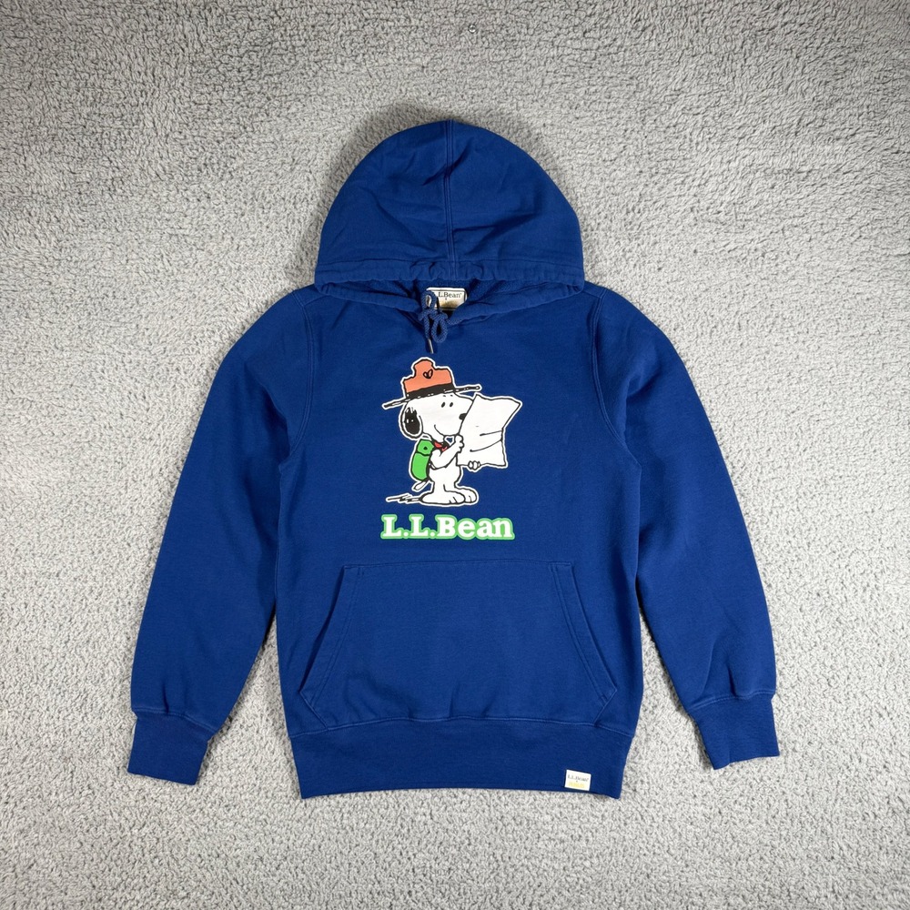 LL Bean X Peanuts Hoodie Size XSmall Blue Snoopy Hiking Map Casual Outdoor GORP